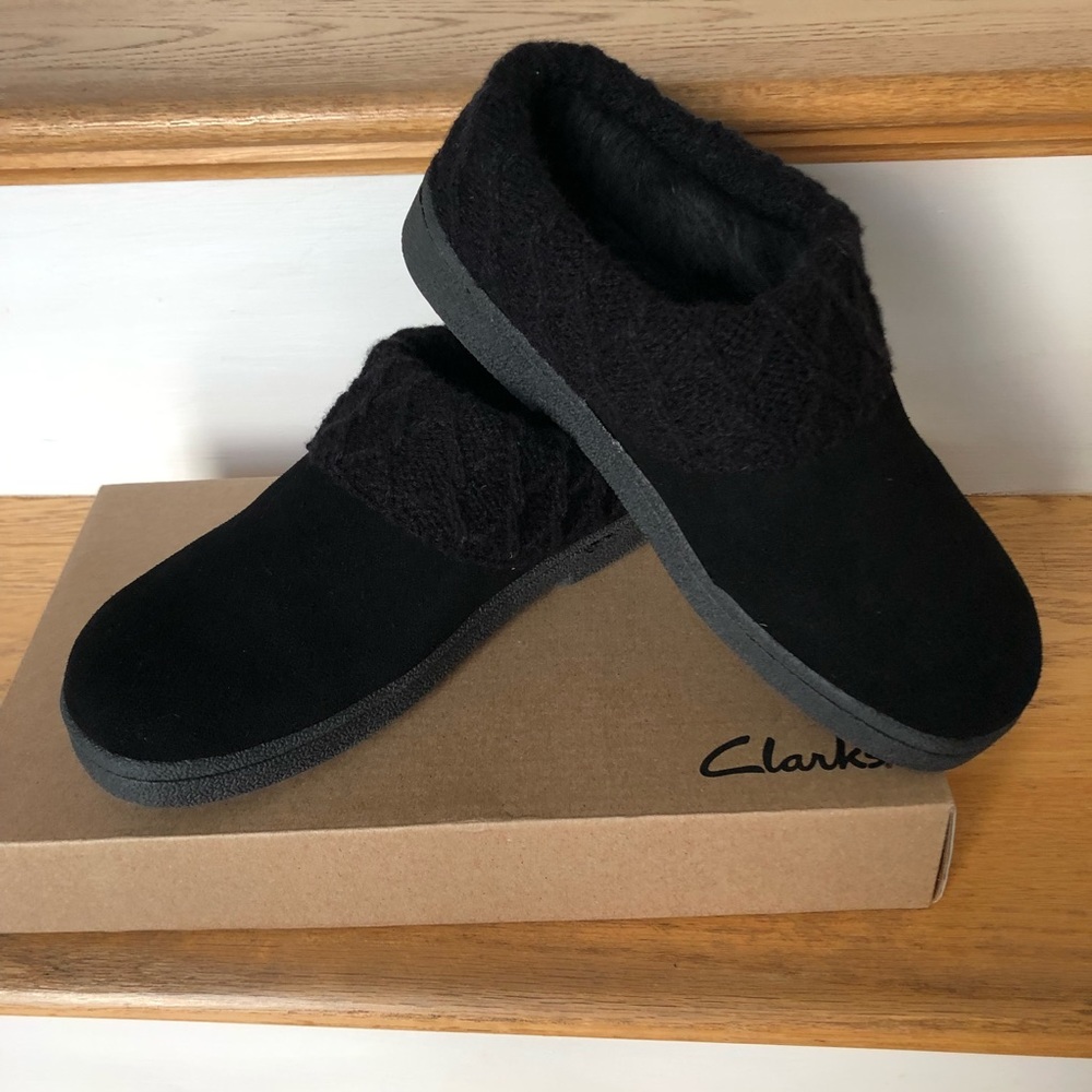 CLARKS Clog Slipper, Black on Black, Sz 7, NIB